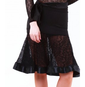 Black lace patchwork women's ladies female irregular hem ruffles competition professional latin salsa cha cha dance skirts 